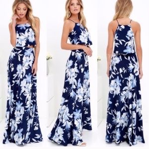 Lulus S love lanai blue floral crop top maxi skirt